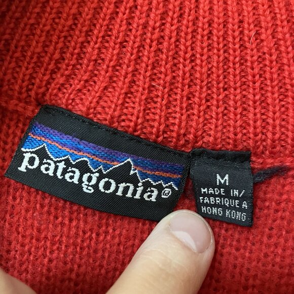 Vintage Patagonia Wool 1/2 Zip Sweater Mens M Ski Snow 80s 90s Red Winter - Picture 11 of 11
